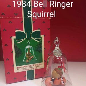 Vintage Hallmark Blown Glass Bell Ornament 1984 Bell Ringer Squirrel